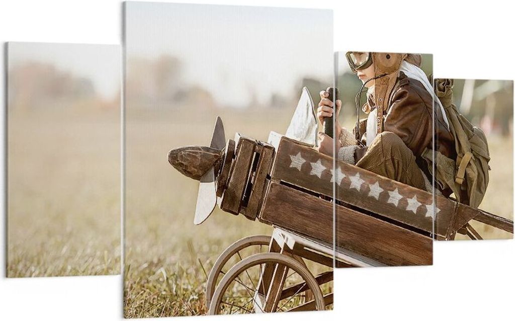 Bild auf Leinwand - Leinwandbild - 4 Teile - Kindheit Flugzeug Spielzeug - 160x90cm - Wand Bild - Wanddeko - Wandbilder - Leinwanddruck - Bilder - ...