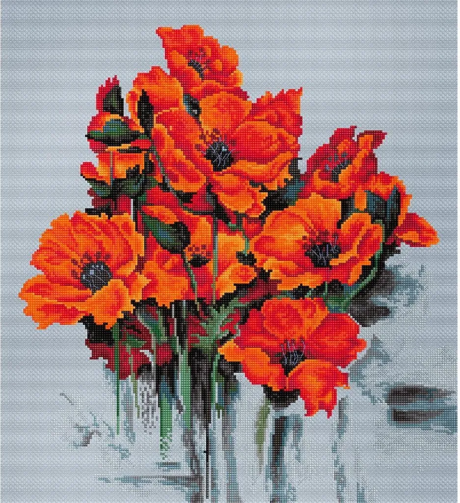 Réussir sa broderie fleurs avec le kit point de croix Luca-S Coquelicot