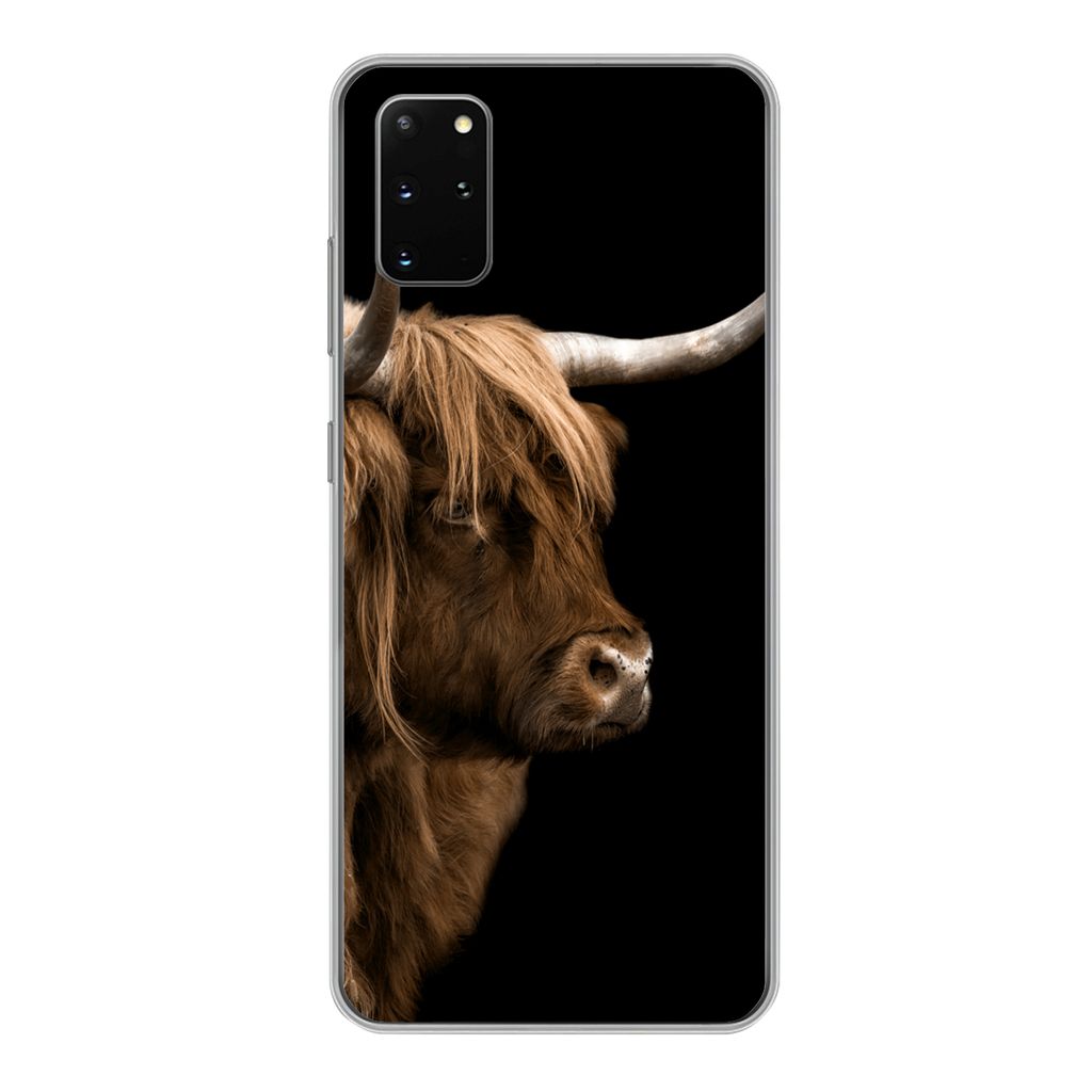 MuchoWow Handyhülle Schutzhülle Hülle für Samsung Galaxy S20 Plus Schottischer Highlander - Kuh - Schwarz Silikon Softcase Handy Hülle - Har...