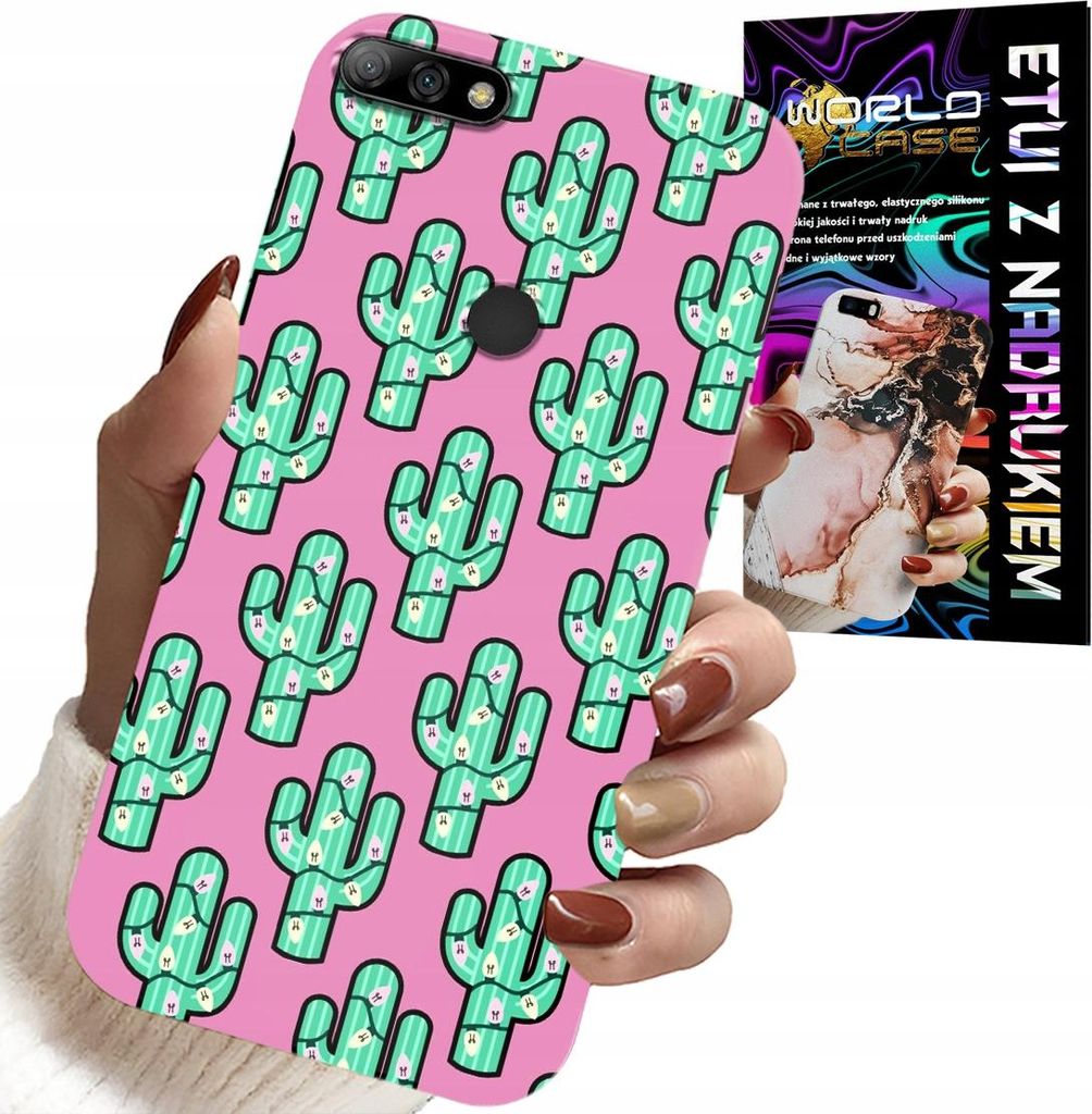 Hülle Für Huawei Y7 2018 - Kakteen, Kaktus Auf Rosa Hintergrund + Folie