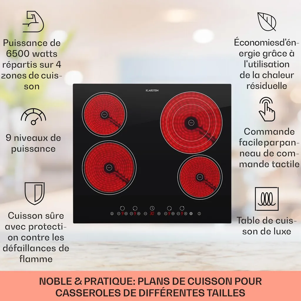 Plaque de Cuisson Vitrocéramique 6500W Inox : Cuisson Rapide et Propre - 2