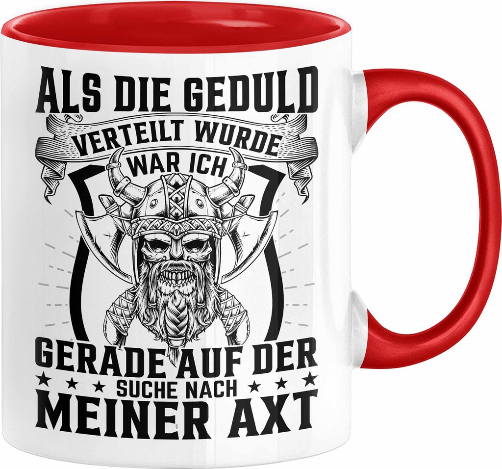 Forstwirt Geschenk Tasse Waldarbeiter Axt Holz Hacken Totenkopf Wikinger Kaffee-Becher für Holzfäller (Rot)