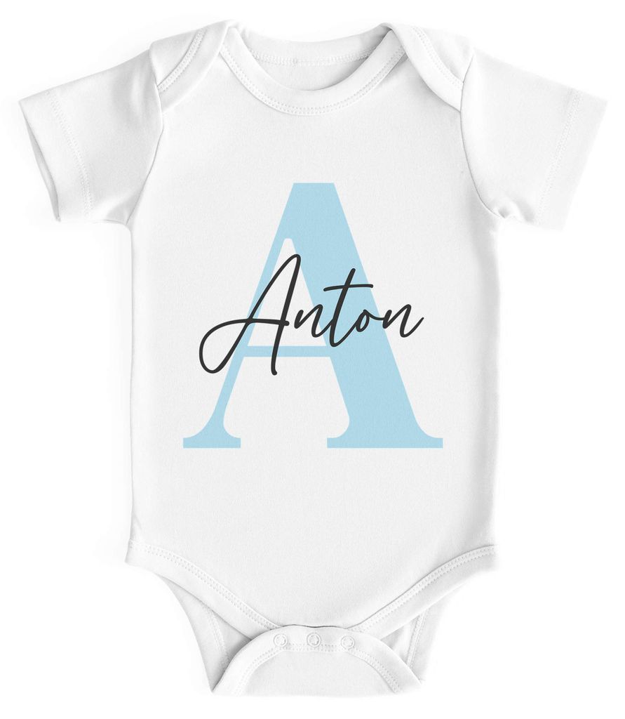 Baby Body personalisiert mit Monogramm Pastellfarben Namen Wunschname eigener Name Geschenk Geburt Baumwolle SpecialMe