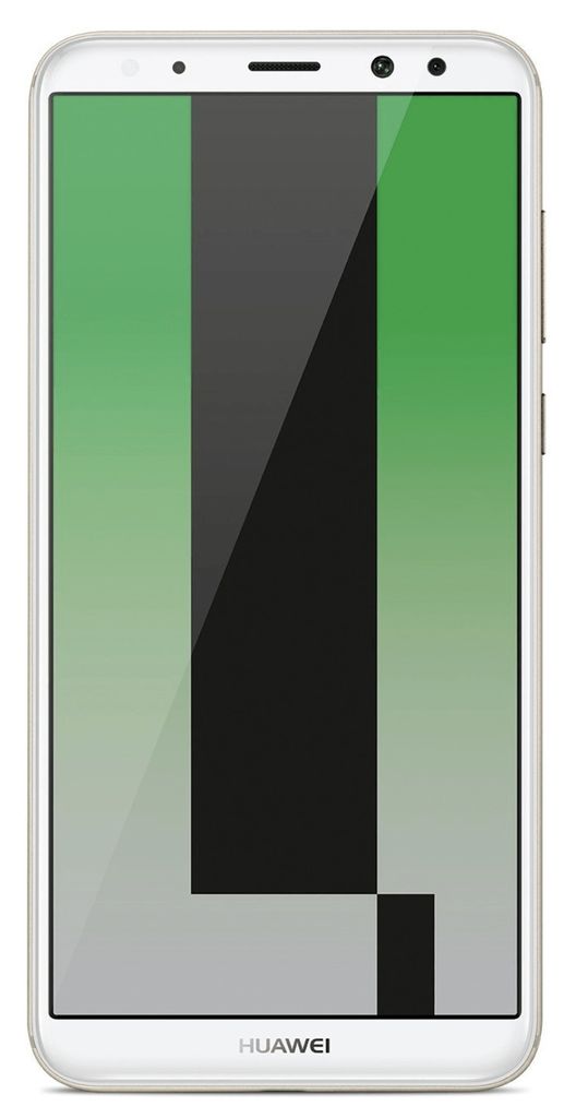 A white Huawei smartphone with a colorful wallpaper displayed on its screen, presented front-on against a white background.