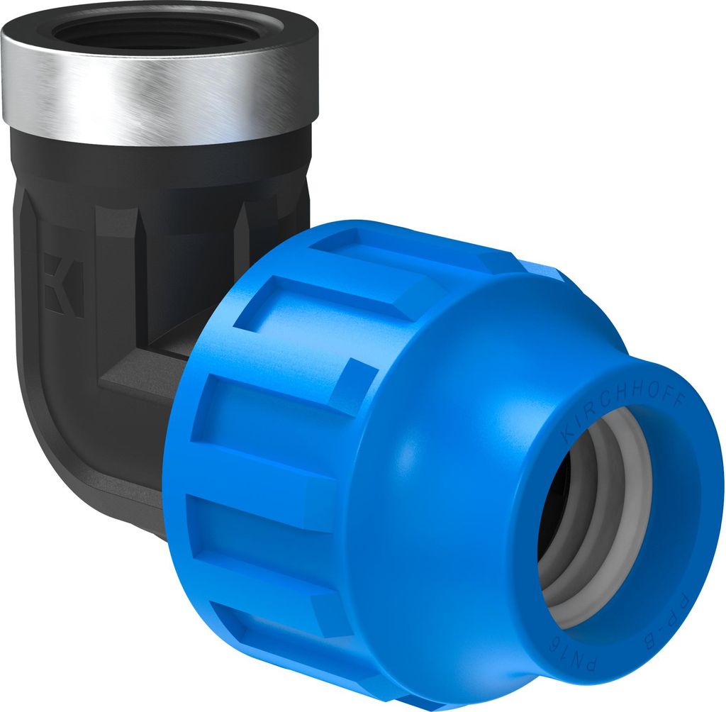 KIRCHHOFF 90° Verbindungswinkel mit Innengewinde, 32 mm x 3/4"IG für HDPE Bewässerungssystem, Gartenbewässerung in Trinkwasserqualität EU