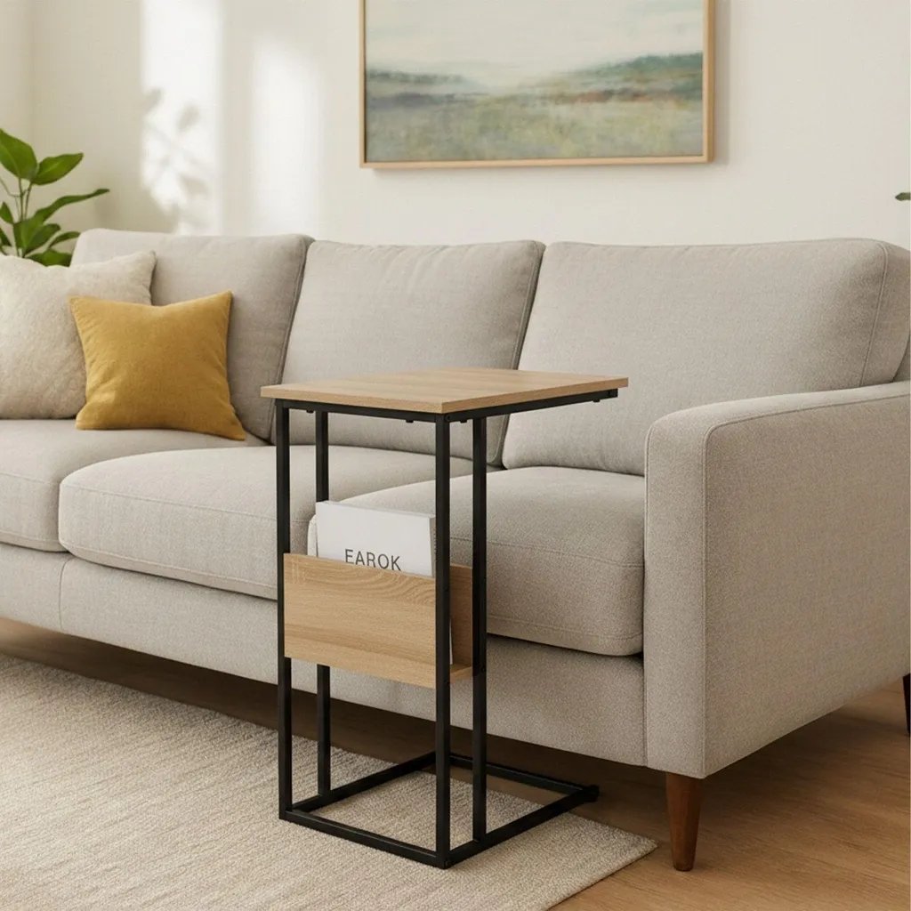 Table d'appoint avec étagère en bois et métal noir Loft - Modèle L10
