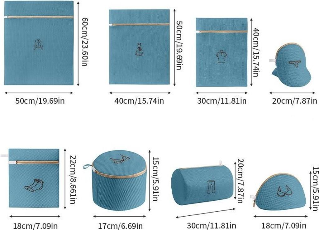 INF 8-teiliges Wäschenetz-Set: Polyester, Blau, für Kleidung, BHs & Mehr