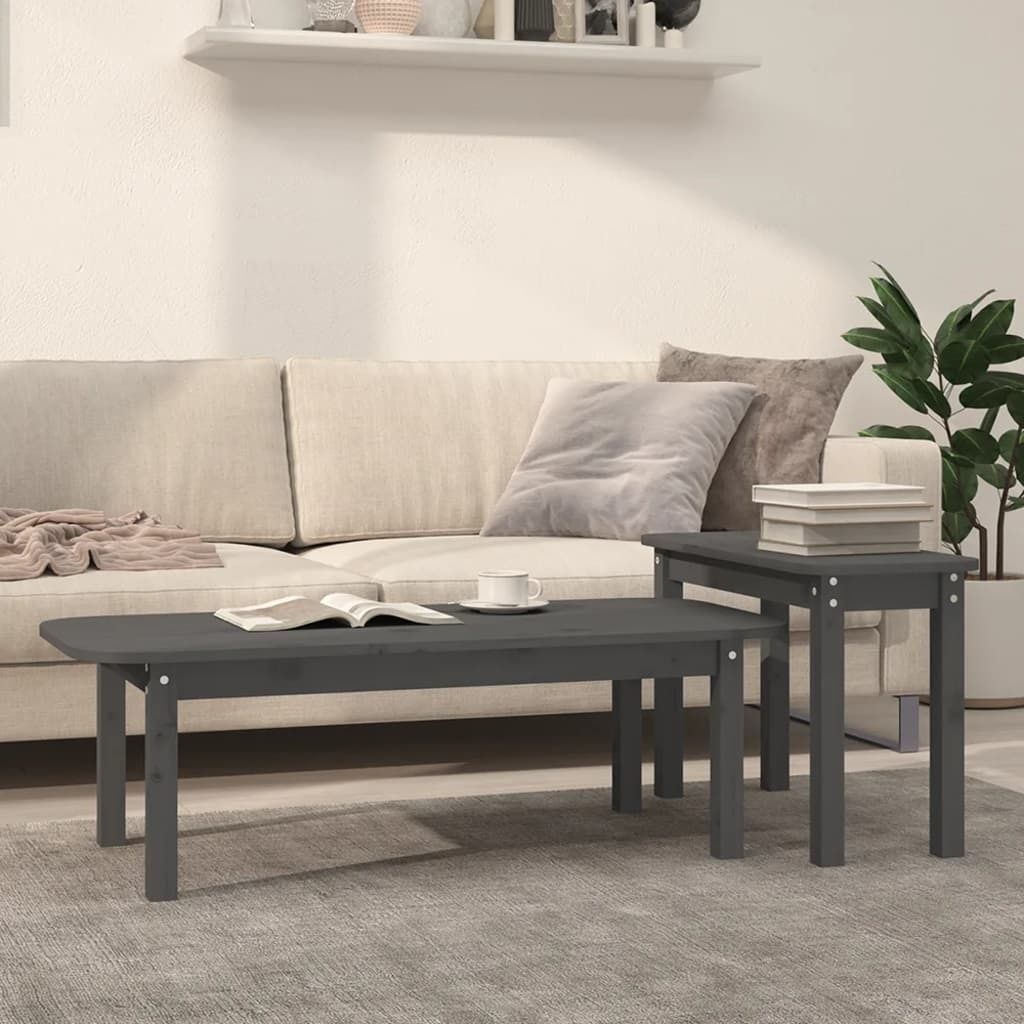 Maison Exclusive - 2-tlg. Couchtisch-Set Grau Massivholz Kiefer
