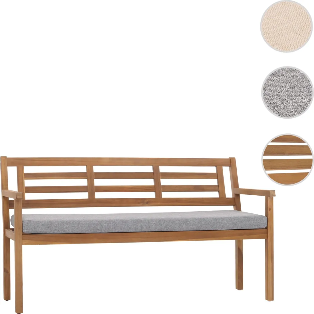 Banc de jardin HWC-N47 en bois massif d'acacia avec coussin gris MVG - 8
