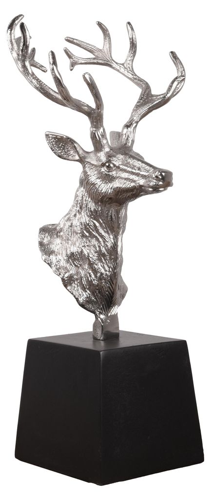 Deko-Hirsch ELSA - Aluminium Silber 48x19x21,5cm | Hirsch-Skulptur Tier-Dekoration
