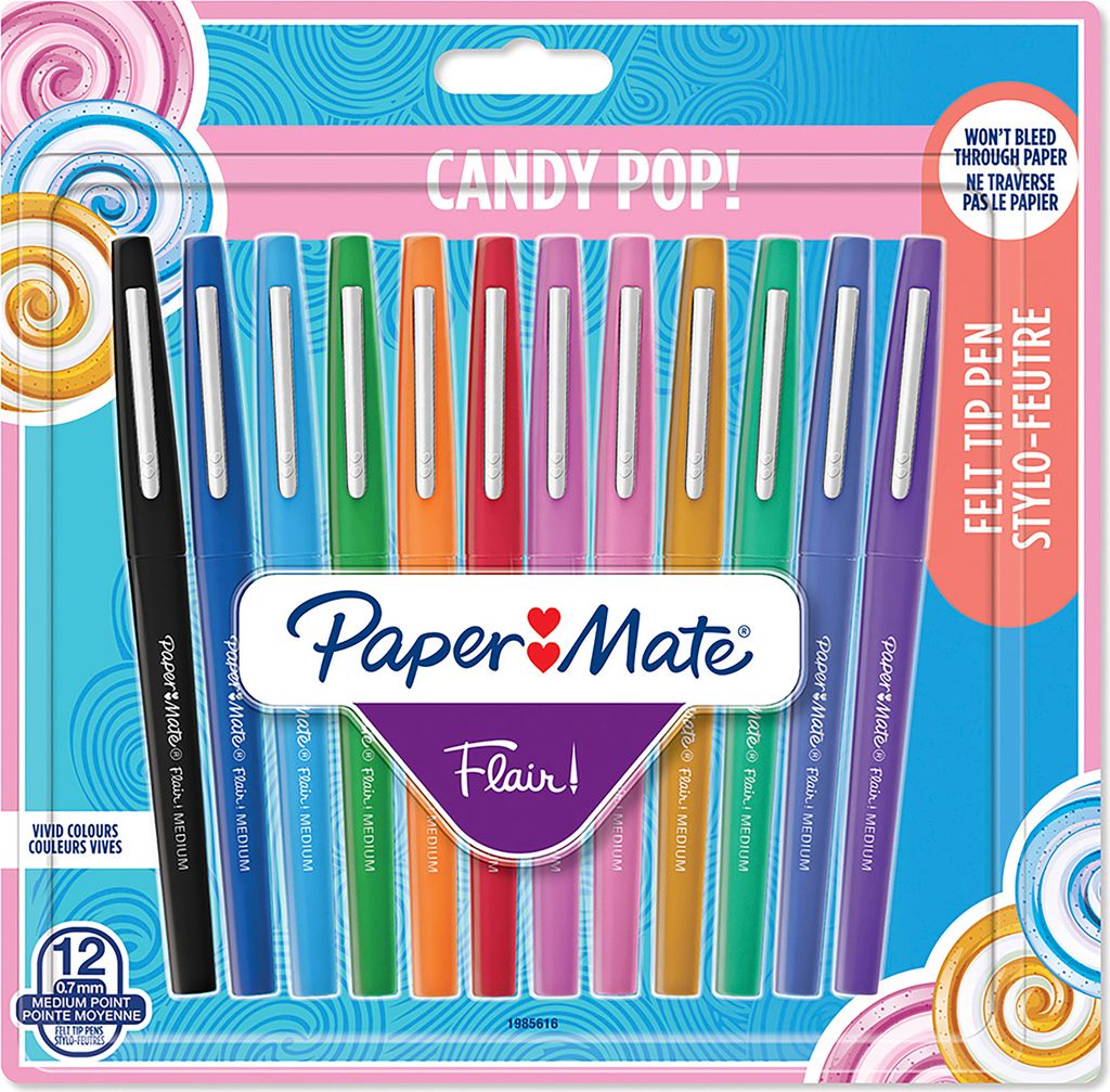 Paper Mate Flair Filzstifte | mittlere Spitze (0,7mm) | Candy POP Farben | 12 Stück
