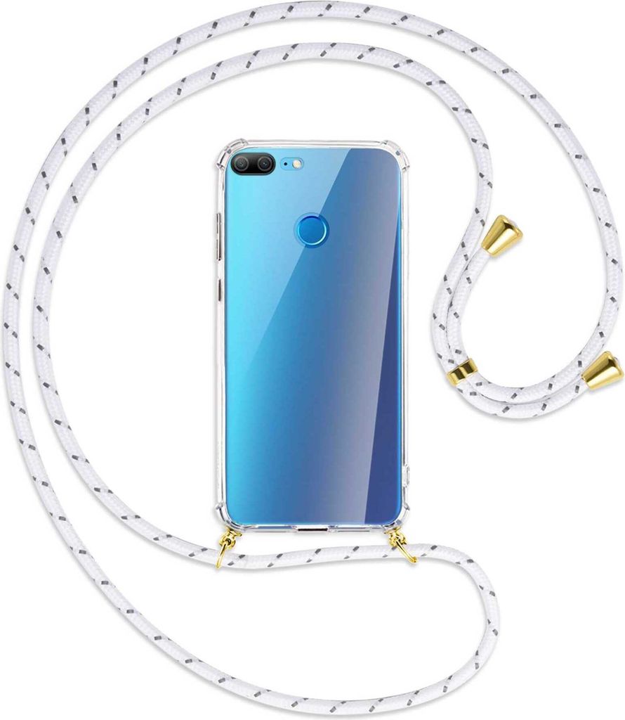 Handykette Backcover-Schutzhülle mit Band (Metall goldfarben) für Honor 9 Lite / 9 Youth Edition - weiß/grau