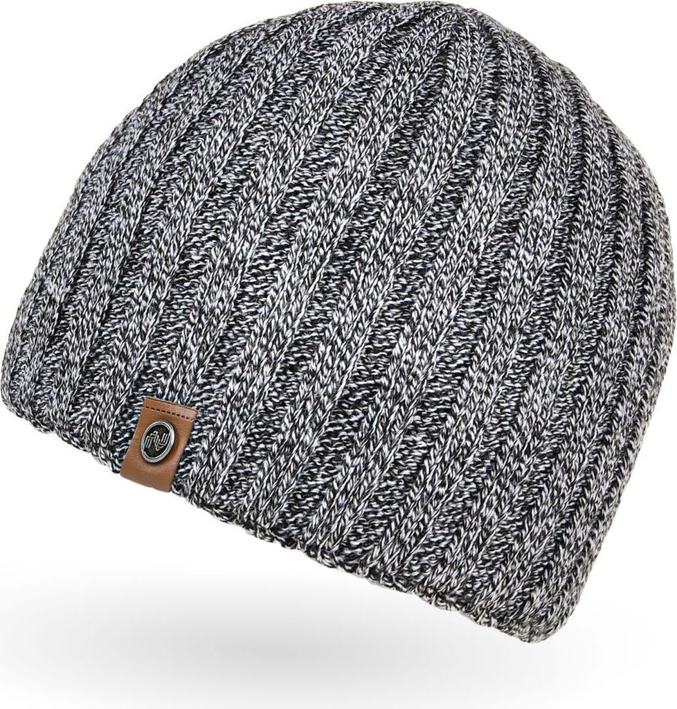 Herren Beanie Wintermütze Strickmütze Rippstrick Neverless hellgrau-melange