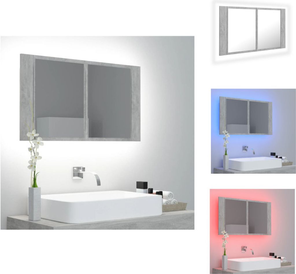vidaXL LED-Bad-Spiegelschrank Betongrau 80x12x45 cm Acryl - Badezimmerwaschtische