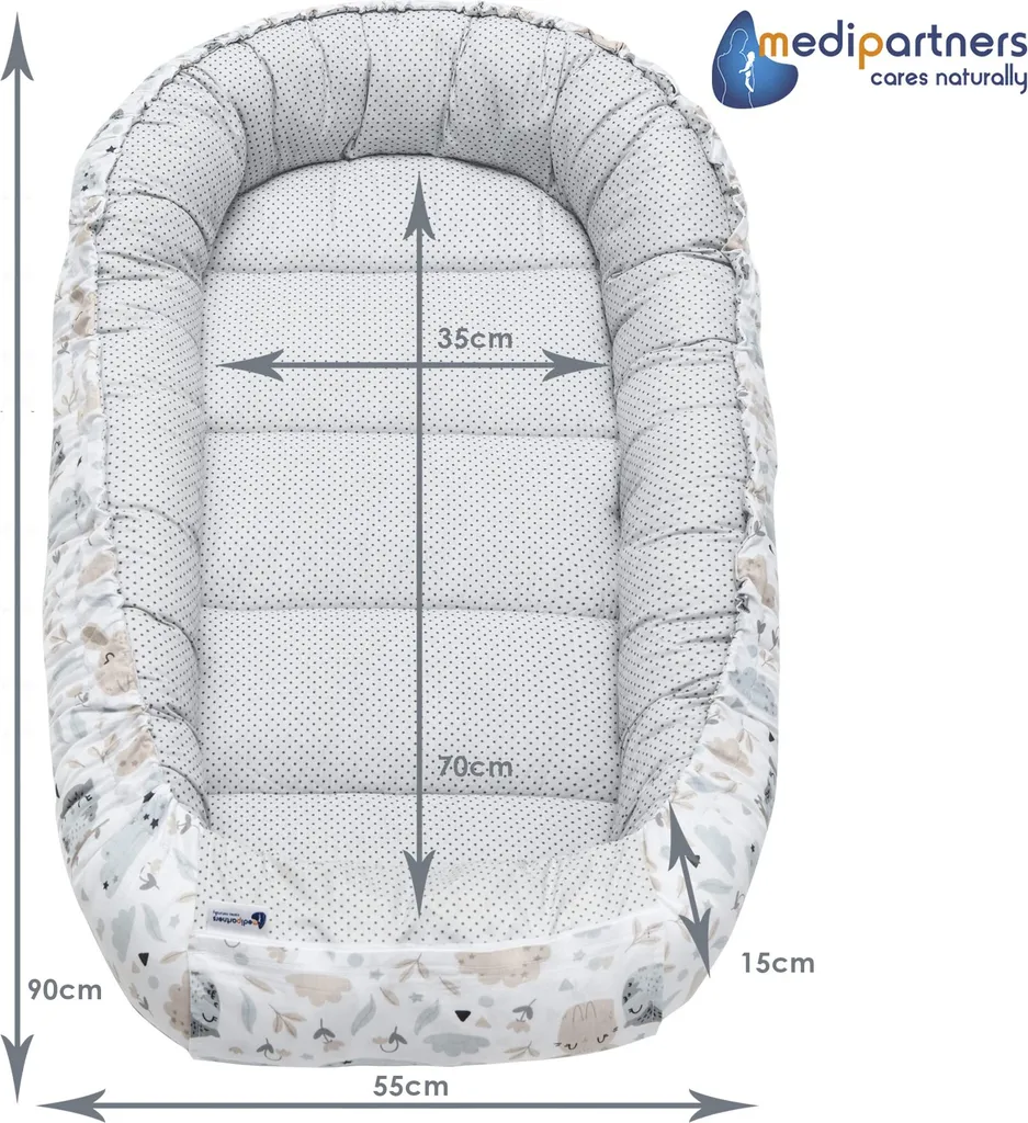 Cocon bébé réversible minky gris et coton doux, format 100 x 60 cm - 4