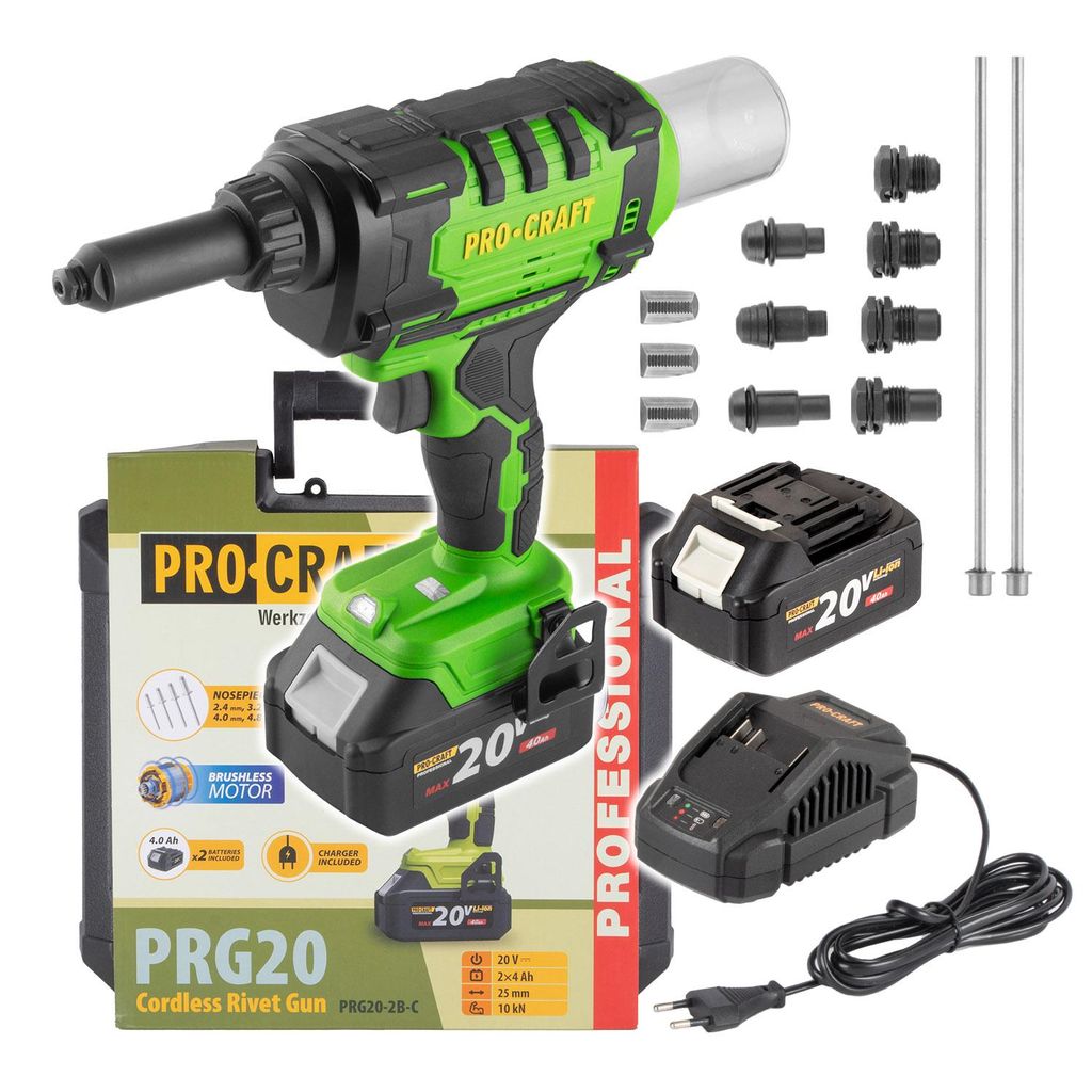 Procraft PRG20 Akku Blindnietpistole 20 V 10 kN 2,4 - 6 mm Produktbild 