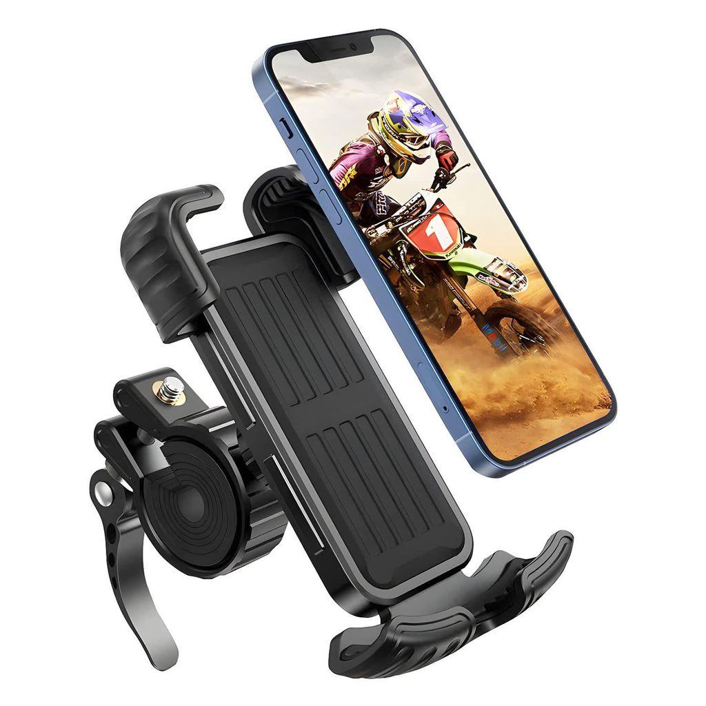 Handyhalterung Fahrrad & Motorrad, Stabiles Leichtaluminium, 360° Drehbar, 110km/h Stoßfest, für 5,1-6,8 Zoll Smartphone, Schwarz