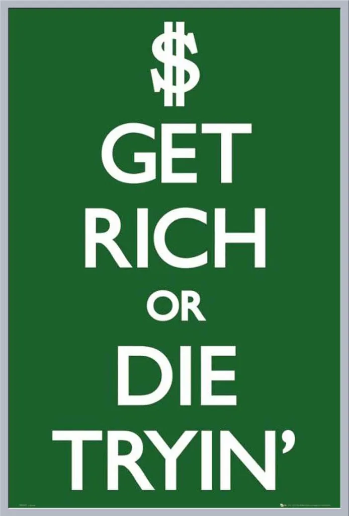 Affiche Keep Calm Get Rich avec cadre Shinsuke Maxi argenté 61x91,5 cm