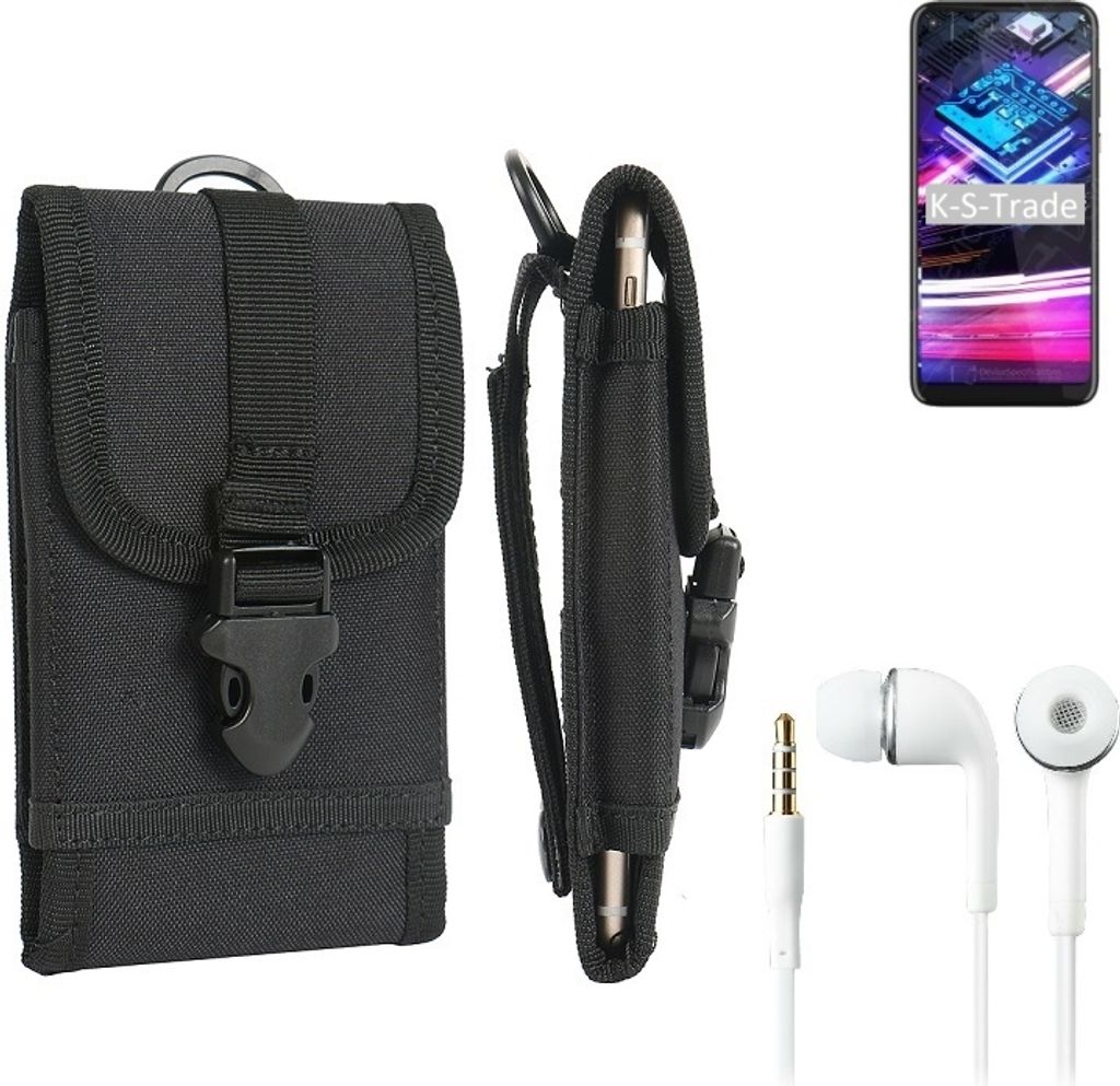 K-S-Trade Holster Schutz Hülle kompatibel mit Motorola Moto G Fast Gürteltasche Handy Hülle Tasche outdoor Seitentasche schwarz 1x + Kopfhörer