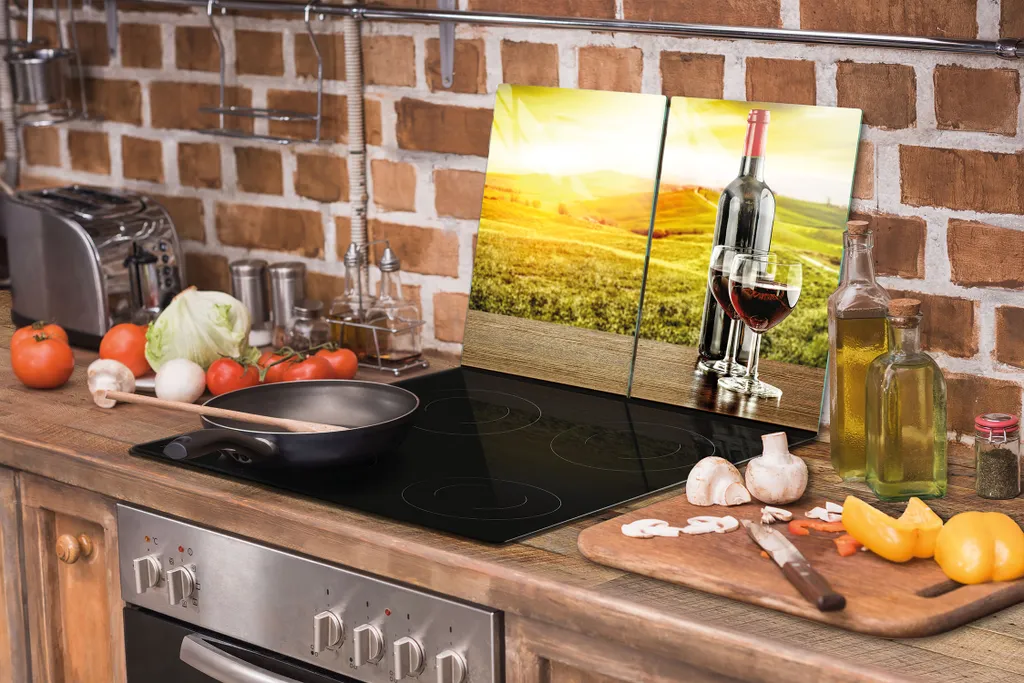 Piastre coprifornelli 2 pezzi 35x52 coprifornelli in ceramica tagliere in vetro paesaggio vino - 8