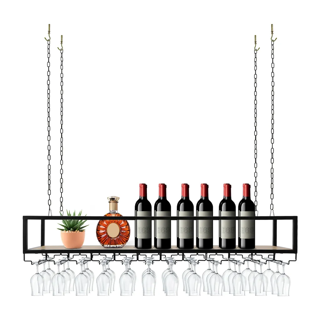 Casier à vin suspendu vintage 120cm en métal noir pour 12 bouteilles