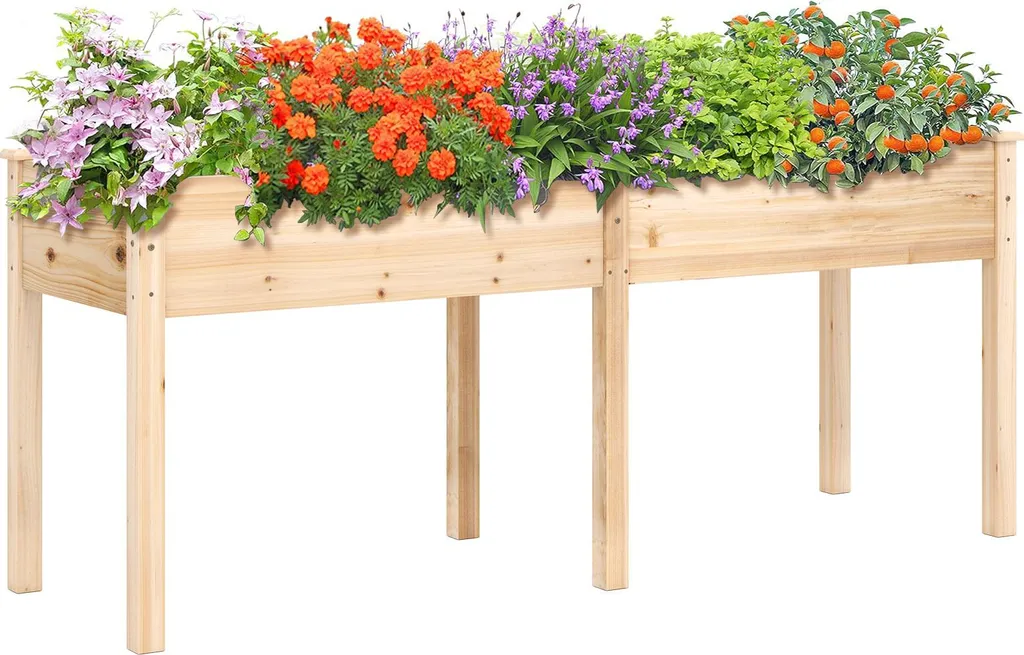 COSTWAY Lit de Jardin Surélevé en Bois avec Paroi de Séparation 184cm