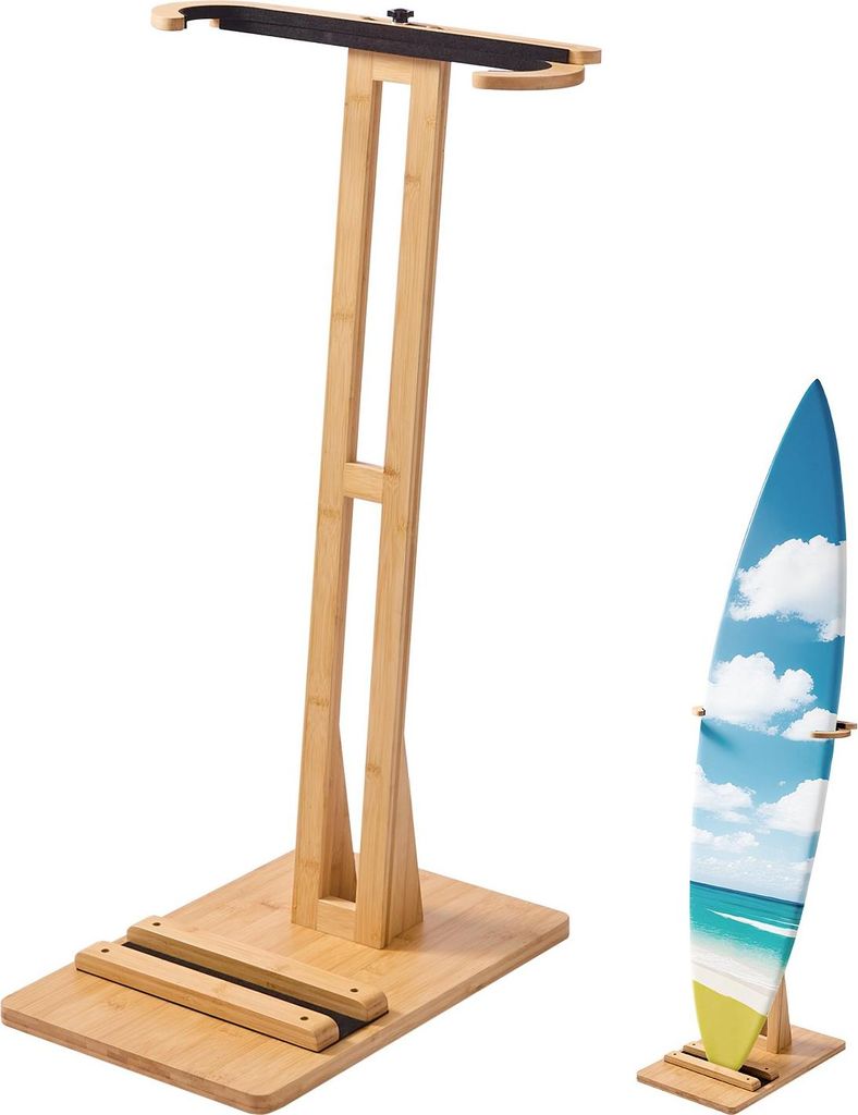 Surfbrettständer - Vertikales Surfbrettregal - Aus Holz - Verstellbar 37–66,5 cm - Freistehend - Mit Korkpolsterung - Für Surfboard, Wakeboard,...