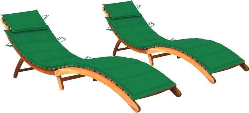 Sonnenliegen 2 Stk. mit Auflagen Massivholz Akazie