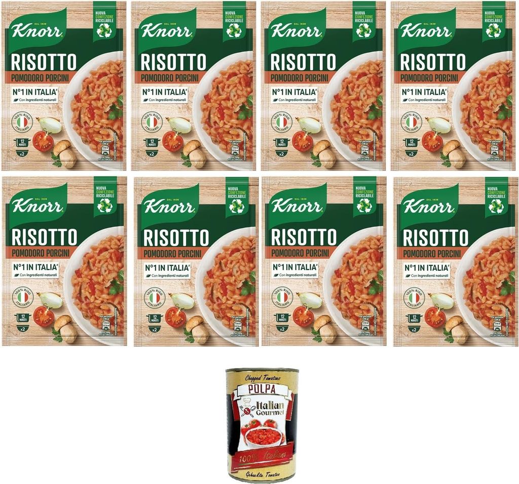 Knorr Risotto Pomodoro e Porcini, fertiges Risotto mit natürlichen Zutaten,100% italienischem Reis und Chicci al Dente,zubereitet in der Pfanne,8x...