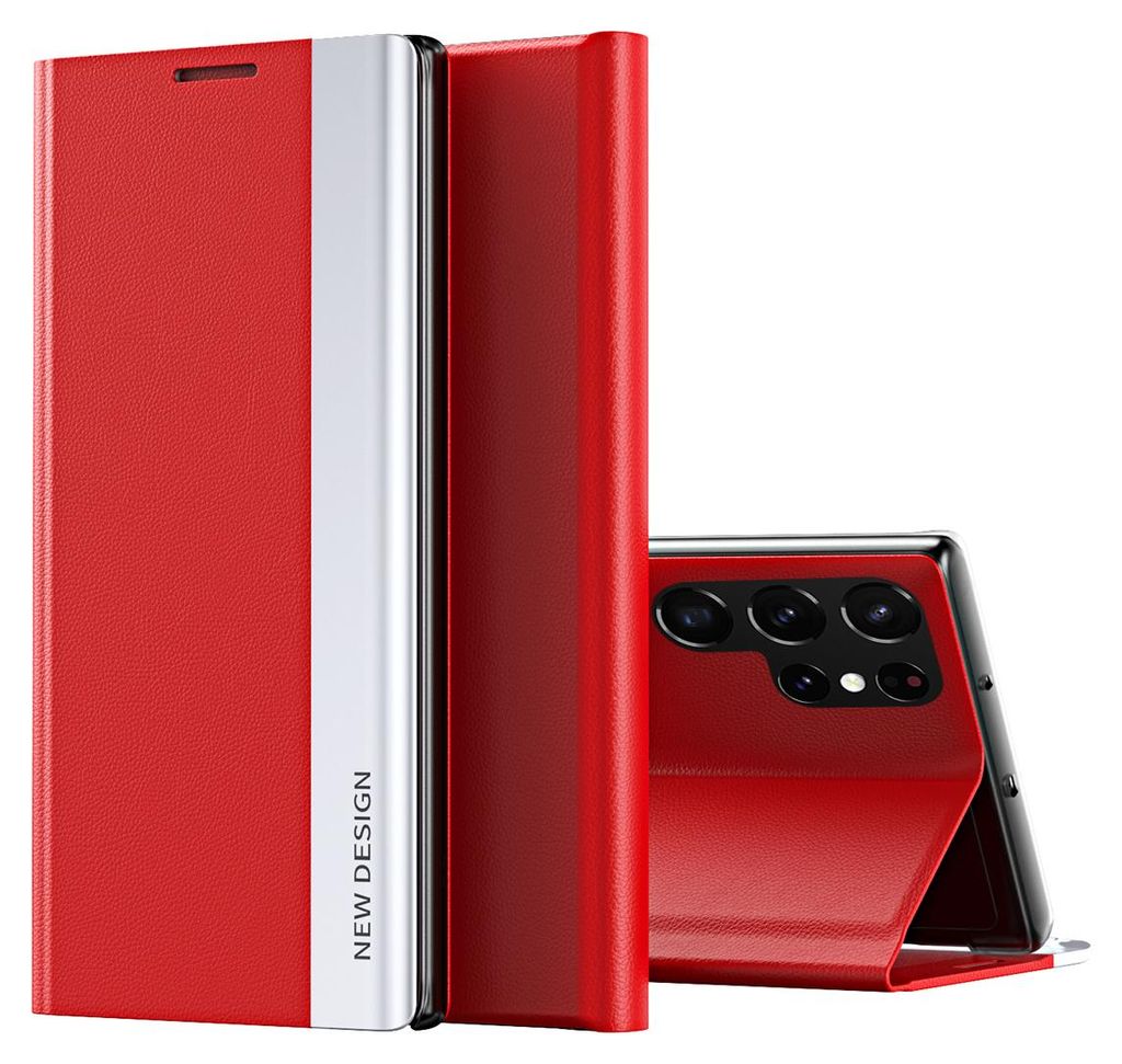 Galaxy S22 Ultra 5G Hülle, Leder PolyurethanMagnetisch Klapp Stand Schutzhülle für Samsung Galaxy S22 Ultra 5G Rot