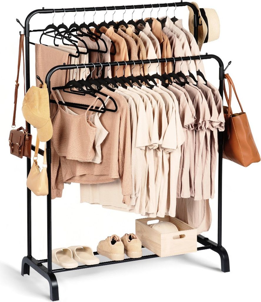 Vilde | Kledingrek, dubbel - 110x45x152 cm - Zwart - Metaal Productafbeelding 