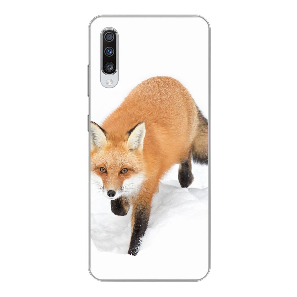 MuchoWow Handyhülle Schutzhülle Hülle für Samsung Galaxy A70 Fuchs - Schnee - Winter Silikon Softcase Handy Hülle - Schutzhaube