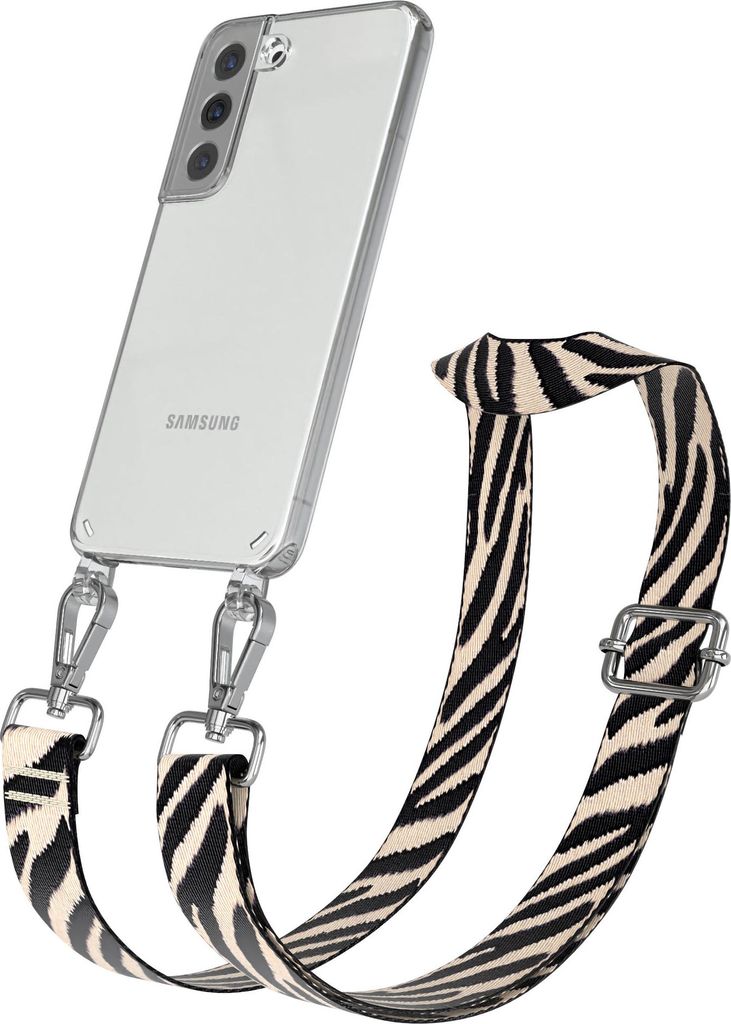 Samsung Galaxy S22 5G Chain Eyelets Slim Neck Strap Set Zebra Style 13 Black/Taupe 06 Metall Silver