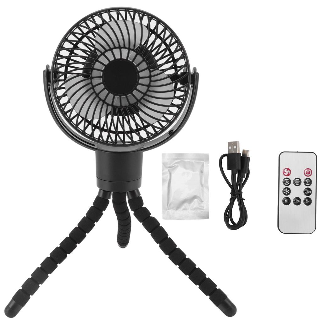 Tragbarer, wiederaufladbarer Tischventilator mit LED-Licht und Fernbedienung – für Camping, Golfwagen, Kinderwagen, Büro und Schlafzimmer