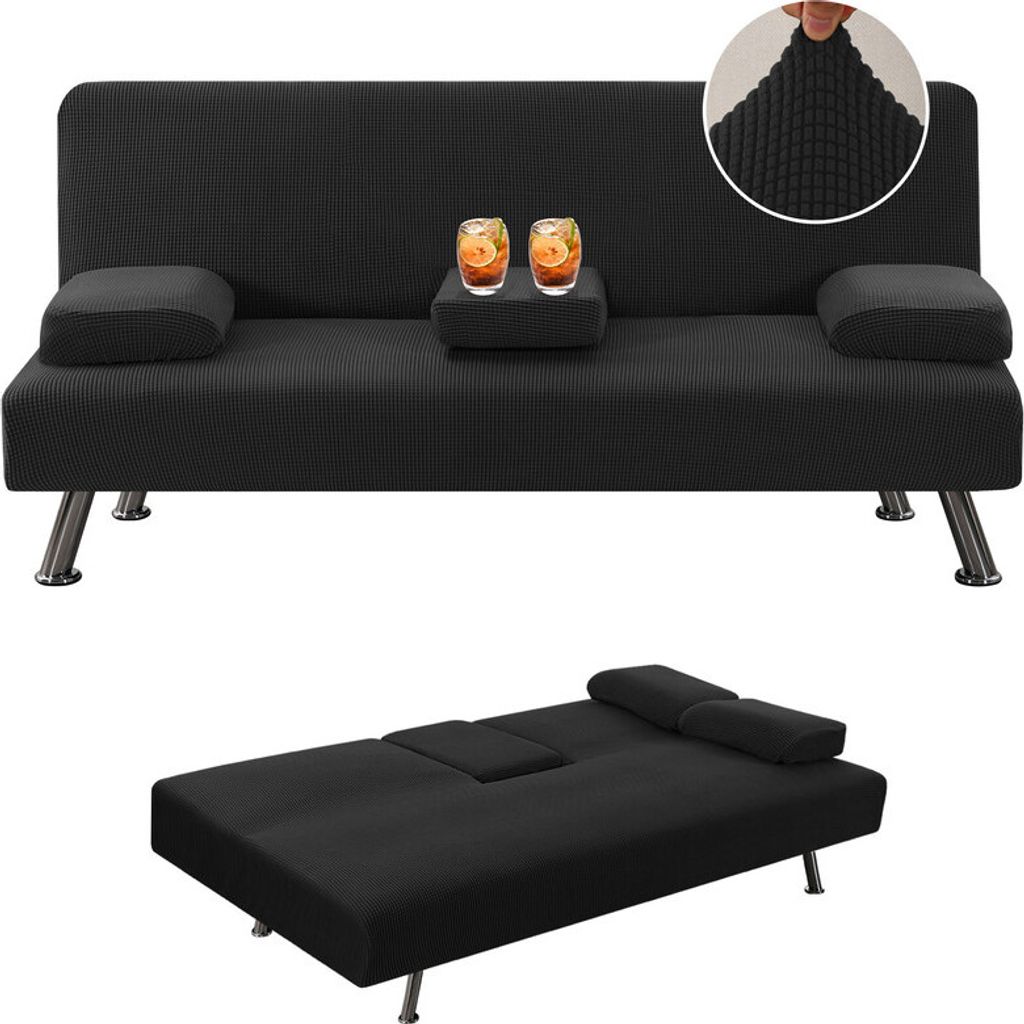 4 Stück Stretch-Futon-Bezüge für Sofa, Bett, Schonbezug mit abnehmbaren Armlehnen und Getränkehaltern, Möbelschutz, hoher Elasthan-Stoff mit k...