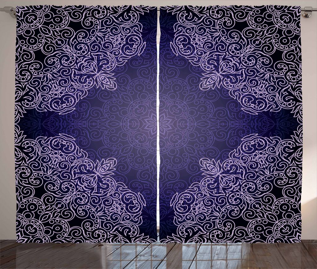 ABAKUHAUS lila Mandala Rustikaler Vorhang, Blumenspitze, Wohnzimmer Universalband Gardinen mit Schlaufen und Haken, 280 x 225 cm, Lila grau Blasses...
