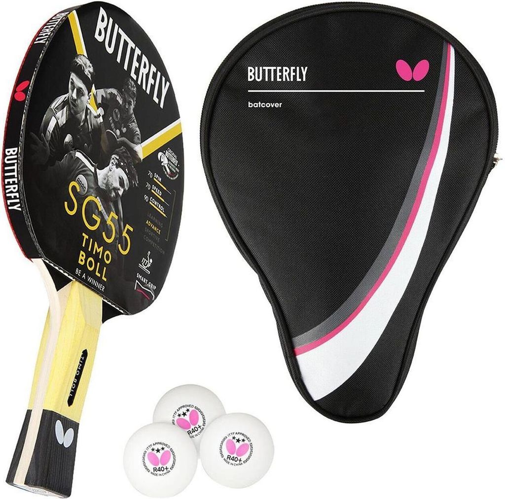 Butterfly 1x Timo Boll SG55 Tischtennisschläger + Tischtennishülle Drive Case + 3x 40+ 3*** Tischtennisbälle