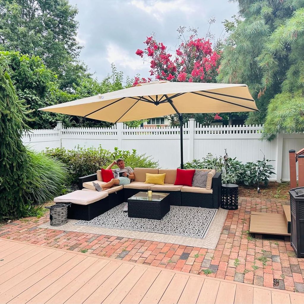 PURPLE LEAF Sonnenschirm Rechteckig, 300 x 400 cm Aluminium Ampelschirm Groß, Gartenschirm mit Kurbel, 360° Rotation, UV-beständig, Beige