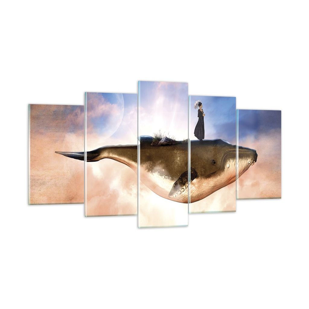 Bilder auf glas - 5 Teile - Wal Frau Himmel - 160x85cm - Glasbilder - Wandbilder - Bilder - zum Aufhängen bereit - Wanddekoration aus Glas - Glas ...