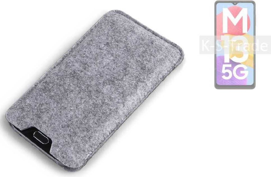 K-S-Trade Filz Handyhülle kompatibel mit Samsung Galaxy M13 5G Schutzhülle Filztasche Filz Tasche Case Sleeve Handy Hülle Filzhülle grau