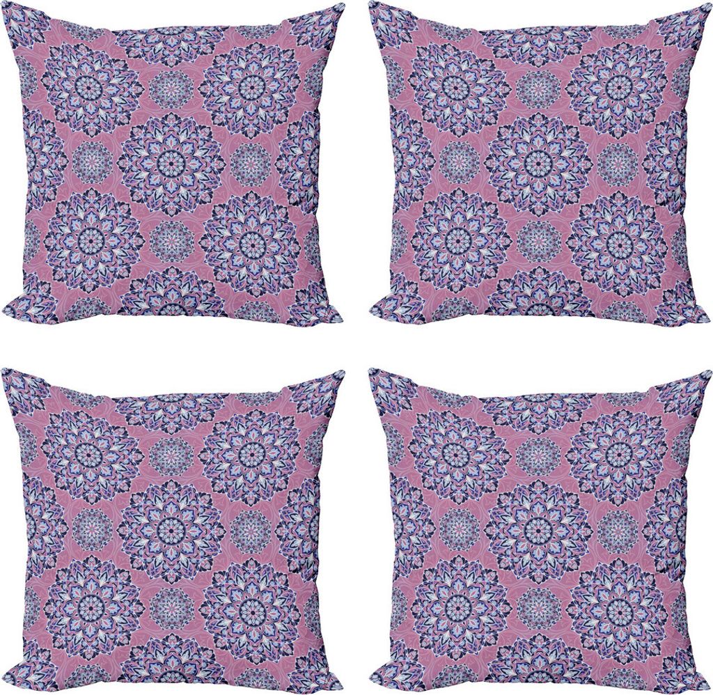 ABAKUHAUS lila Mandala Kissenbezug Set (4 Stück), Oriental Linien, Moderner Doppelseitiger Digitaldruck, 45 cm x 45 cm, Getrocknete Rose Pale Blue