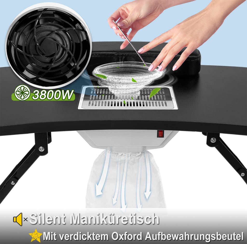 UISEBRT Skladací manikúrový stôl 98x44 x77 cm s prachovým Obrázok produktu 3