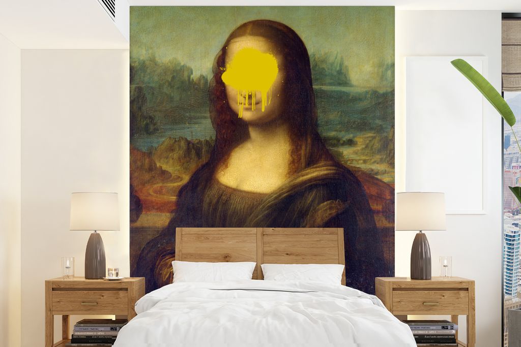 MuchoWow Fototapete für Wohnzimmer oder Schlafzimmer Wandtapete Vinyl Motivtapete Mona Lisa - Leonardo da Vinci - Gelb - 195x260 cm - Wandbild