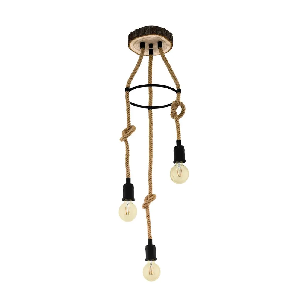 Suspension vintage industrielle RAMPSIDE 43423 Eglo bois et métal noir
