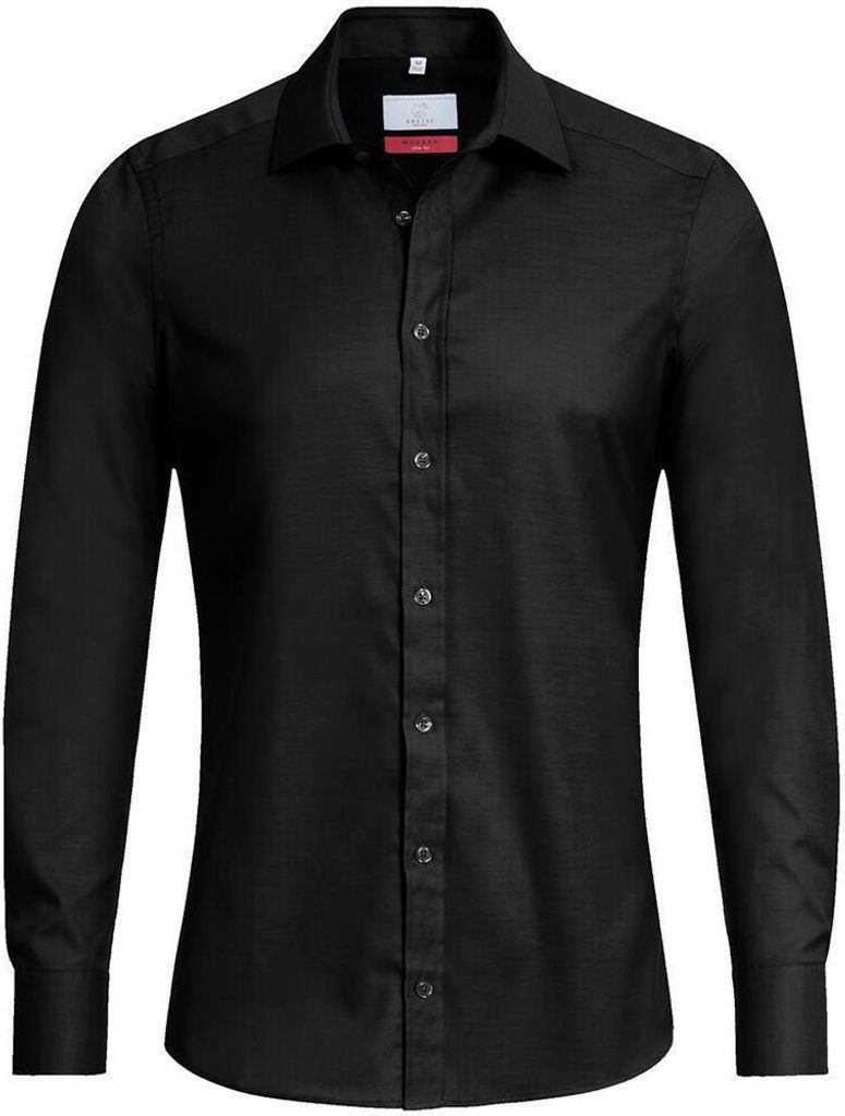 Greiff Modern with 37.5 Herren Hemd Langarm Kent Slim Schwarz 41/42