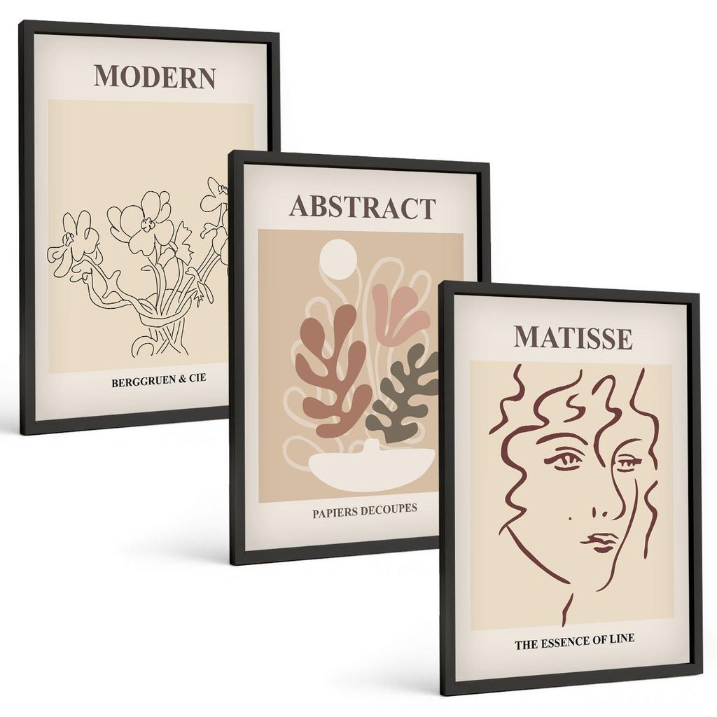 Bilder Set 3-teilig im schwarzen Rahmen – Wandbilder 3 Stück – gerahmte Poster für Wohnzimmer, Schlafzimmer und Flur – 40x60 cm – Moderne...