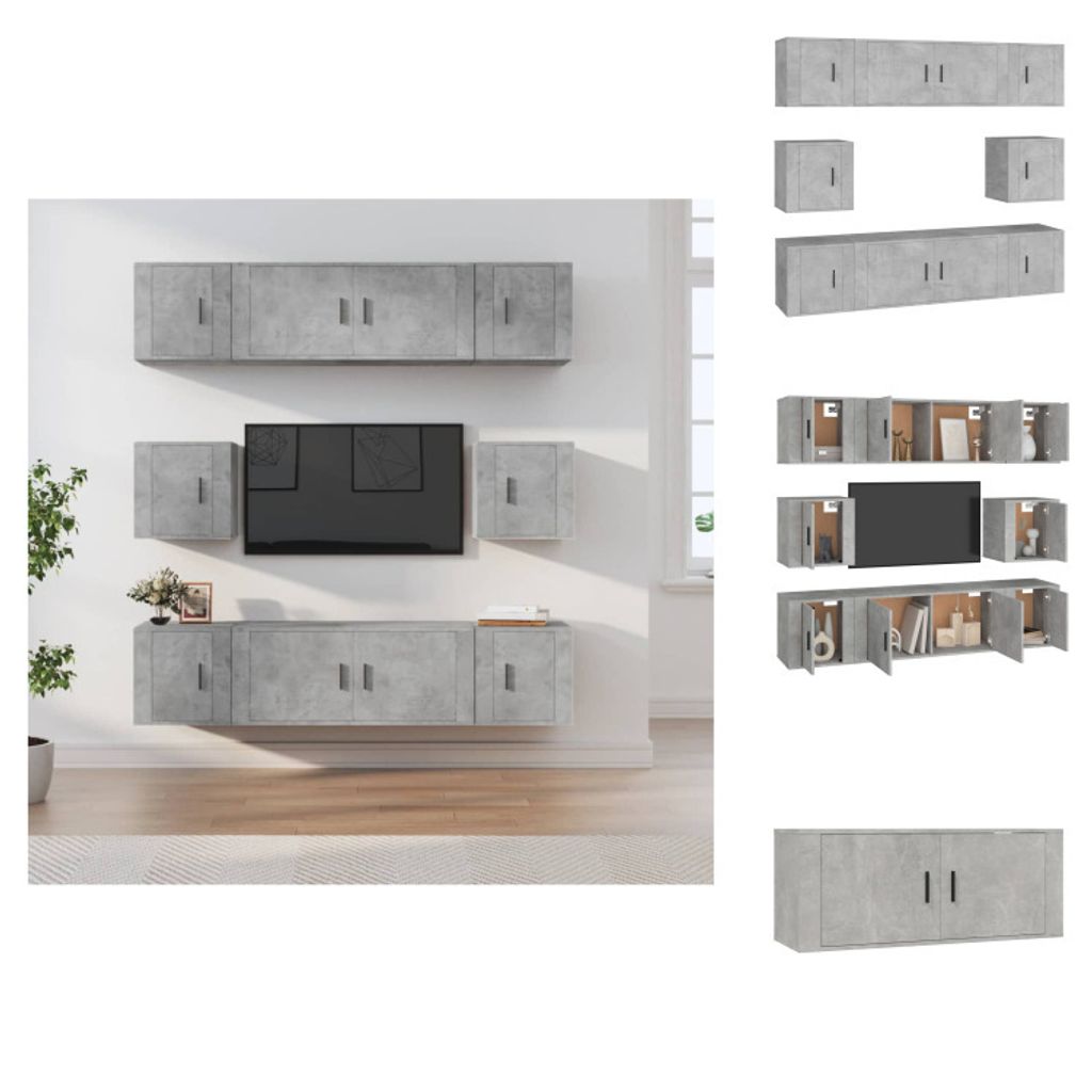 vidaXL 8-tlg. TV-Schrank-Set Betongrau Holzwerkstoff - TV-Möbel
