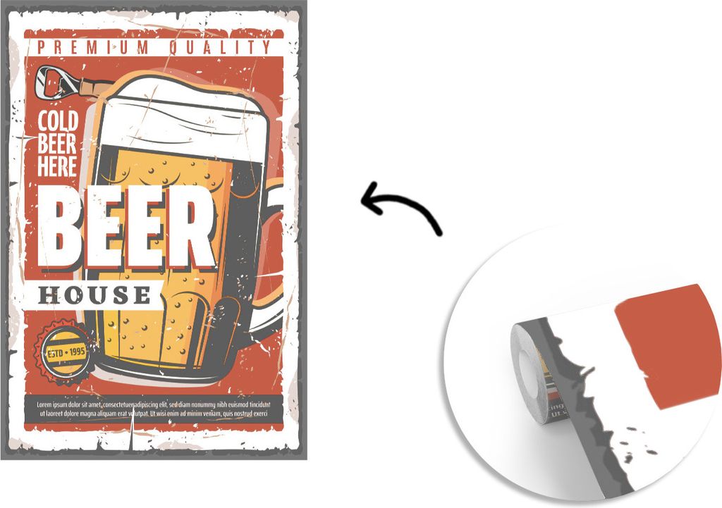 MuchoWow Fototapete für Wohnzimmer oder Schlafzimmer Wandtapete Vinyl Motivtapete Mannshöhle - Bier - Vintage - Zitate - 175x260 cm - Vinyltapete