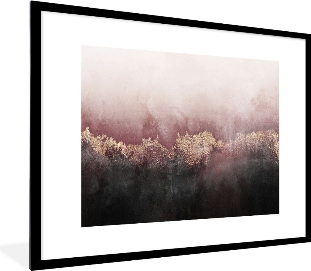 MuchoWow Gerahmtes Poster Glitter - Gold - Abstrakt 80x60 cm - Poster mit Schwarzem Bilderrahmen Wandposter Rahmen Foto Bilder - Schlafzimmer-Dek...