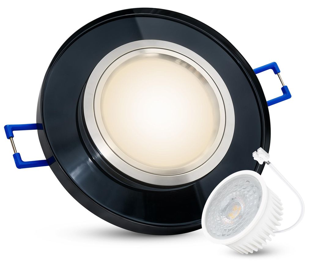 SSC-LUXon LED ALINA Einbauleuchte extrem flach Einbautiefe nur 15mm aus schwarzem Glas rund mit fourSTEP LED Modul dimmbar ohne Dimmer 4W neutralweiß